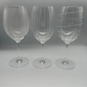 3 Mikasa Cheers Etched Red Wine Glasses Stemware Goblets Burgundy Bowl Lines Bar